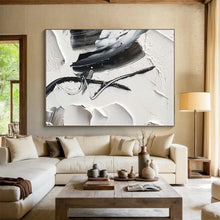 Load image into Gallery viewer, Large - Scale Hand - painted White and Black Textured Forms Acrylic Art for Contemporary - Style Studies LargeART0243
