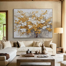 Load image into Gallery viewer, “Golden and White Blossom Tree” - Textured Floral Abstract Acrylic, Ideal for Luxury Bedroom and Dining Room DLZ246

