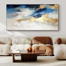 Load image into Gallery viewer, Blue and Gold Abstract Clouds Canvas Painting, Perfect for Elegant Dining Room &amp; Chic Hotel Lobby LargeART1239
