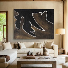 Load image into Gallery viewer, Hand - painted Generous - sized Black - White Line Abstract Acrylic Art for Minimalist Home Offices LargeART0070
