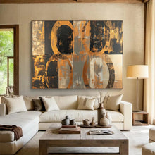 Load image into Gallery viewer, Hand - painted Black and Gold Circular Patterns Acrylic Art for Stylish Boutique Entrances LargeART1716
