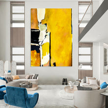 Load image into Gallery viewer, “Vibrant Yellow Energy” - Yellow, Black, White, Orange Abstract Art on Canvas DKH1101
