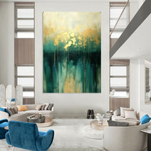 Load image into Gallery viewer, Abstract Painting, Teal &amp; Gold, Elegant Art for Dining Room &amp; Office LargeART2168
