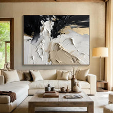Load image into Gallery viewer, Custom Large Black - White - Gold Textured Abstract – Perfect for Modern Penthouse Office &amp; Upscale Hotel Lobby LargeART0715
