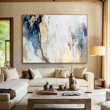 Load image into Gallery viewer, Blue, White, and Gold Abstract Painting for Coastal Bedroom &amp; Chic Bathroom DKH128
