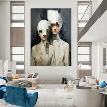 Load image into Gallery viewer, Cubist Abstract Human Figures Painting, Monochromatic Gray - Toned Art for Modern Art Gallery &amp; Thought - Provoking Study LargeART2203
