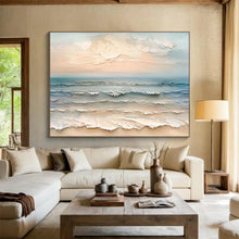 Load image into Gallery viewer, Textured “Sunset Beach Waves” Painting on Canvas, Coastal Art Statement DKH795

