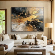 Load image into Gallery viewer, Black - Gold Abstract Dynamism Art for Luxury Penthouse &amp; Art Gallery LargeART0861
