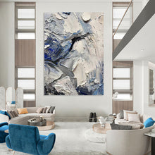 Load image into Gallery viewer, “Textured Blue and Grey Abstract Waves” - Blue, Grey, White Abstract Art on Canvas DKH1257

