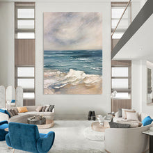 Load image into Gallery viewer, “Seascape Serenity” – Blue &amp; White Ocean - inspired Abstract Acrylic for Calm DTP048
