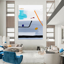 Load image into Gallery viewer, “Minimalist Journey” - Grey, Orange, Blue, Red Abstract Pathway Art on Canvas DKH1098
