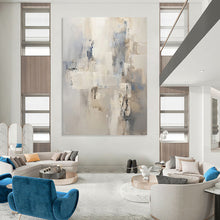 Load image into Gallery viewer, “Neutral Abstract with Blue Accents” - Beige, Grey, Blue Abstract Art on Canvas DKH1249
