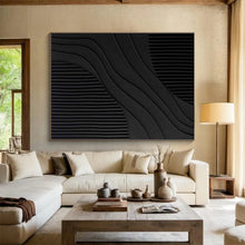 Load image into Gallery viewer, Wavy Black Textured Abstract Art for Modern Entryway &amp; Sophisticated Bar DKH098
