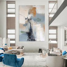 Load image into Gallery viewer, “Colorful Abstract Cityscape in Neutral Tones” - Beige, Grey, Blue, Orange Abstract Art on Canvas DKH1254
