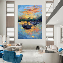 Load image into Gallery viewer, Vibrant Sunset Sailboats Abstract Painting, Perfect for Nautical - Themed Dining Room &amp; Beach House Lounge LargeART1894
