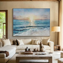 Load image into Gallery viewer, “Sunset Over Ocean” - Realistic - Inspired Abstract Acrylic, Great for Beach House and Bedroom DLZ258
