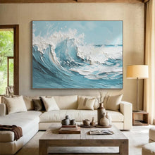 Load image into Gallery viewer, 3D Textured Blue &amp; White Wave Abstract Painting - Perfect for Coastal Bedroom &amp; Nautical Restaurant DKH042
