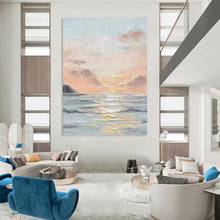 Load image into Gallery viewer, “Sunset Sea Impasto” - Blue, Orange, Pink Abstract Coastal Art on Canvas DKH1144
