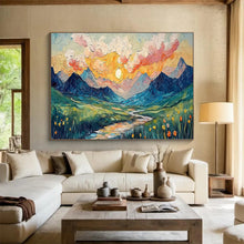 Load image into Gallery viewer, Mountain Sunset “Textured Valley” Painting on Canvas, Impasto Landscape Art DKH856
