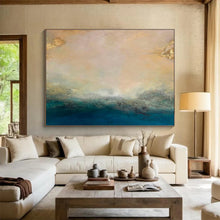 Load image into Gallery viewer, Abstract Coastal Painting on Canvas - “Golden and Blue Horizons” DKH770

