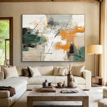 Load image into Gallery viewer, Multicolor Geometric Abstraction with Green and Orange Abstract acrylic painting DLZ100
