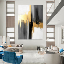 Load image into Gallery viewer, “Monochrome Gold Clash” – Gray, Black, White &amp; Gold Abstract Acrylic with Bold Textures DTP076
