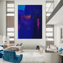 Load image into Gallery viewer, Deep Blue Abstract Painting with Orange Highlights, Perfect for Modern Living Room &amp; Night - Themed Bar LargeART1820
