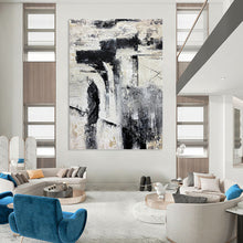 Load image into Gallery viewer, “Black and White Abstract Composition” - Industrial Minimalist Art on Canvas DKH1680
