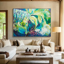 Load image into Gallery viewer, Vibrant Green &amp; Blue Abstract Floral Art for Nature - Lovers&#39; Lounge &amp; Eco - Friendly Store DKH055
