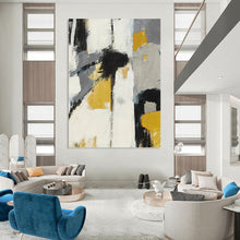 Load image into Gallery viewer, “Yellow, Grey &amp; Black Abstract” - Modern Abstract Art on Canvas DKH1525
