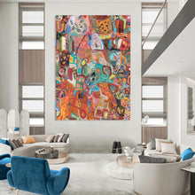 Load image into Gallery viewer, “Vibrant Chaos” Abundant warm hues like orange, red, with assorted shapes and lines. DTP291
