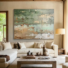 Load image into Gallery viewer, Green - Beige Abstract Texture Art for Rustic Café &amp; Art Studio LargeART0854
