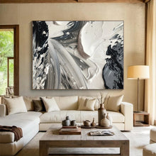 Load image into Gallery viewer, Black - White Swirled Textures Art – Ideal for Dramatic Dining Room &amp; Avant - Garde Fashion Boutique LargeART0713
