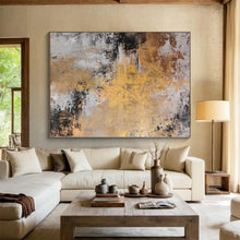 Load image into Gallery viewer, Hand - painted Large - scale Gold and Gray Abstract Textures Acrylic Art for Luxurious Living Rooms LargeART0014
