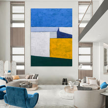 Load image into Gallery viewer, “Color Block Harmony” - Blue, White, Yellow, and Green Abstract Art, Abstract Painting on Canvas DKH1095
