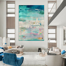 Load image into Gallery viewer, Turquoise &amp; Pastel Abstract Collage Painting, Ideal for Coastal Living Room &amp; Art - Inspired Café LargeART1843
