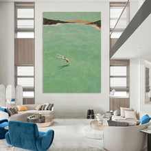 Load image into Gallery viewer, “Dive In” ，Green water, earthy tones for land, with a figure diving into the water. DTP304
