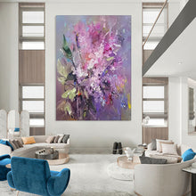 Load image into Gallery viewer, Purple &amp; Pink Floral Abstract Painting, Ideal for Feminine Bedroom &amp; Elegant Sitting Room LargeART2109

