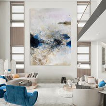 Load image into Gallery viewer, “Blue &amp; Gold Abstract Impasto” - Expressive Abstract Art on Canvas DKH1521
