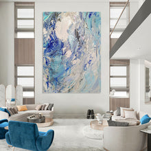 Load image into Gallery viewer, “Textured Blue and White Abstract Waves” - Blue, White, Grey Abstract Art on Canvas DKH1288
