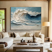 Load image into Gallery viewer, Textured Wave “Ocean Cascade” Painting on Canvas, Coastal Impasto Art DKH816
