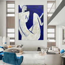 Load image into Gallery viewer, White Figures on Blue Abstract Art, Suited for Bohemian Living Room &amp; Artistic Café LargeART2329
