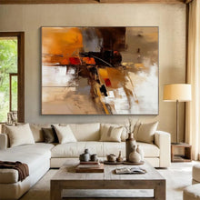 Load image into Gallery viewer, Warm Toned Abstract Cityscape Acrylic Art - Ideal for Industrial - style Loft &amp; Cozy Library LargeART0598
