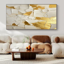 Load image into Gallery viewer, White - Gold Textured Abstract Painting, Perfect for Luxe Living Room &amp; Elegant Dining Area LargeART1381
