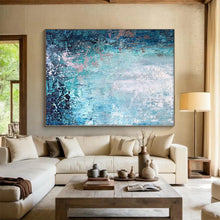 Load image into Gallery viewer, Hand - painted Large - scale Blue - Green Textured Abstract Acrylic Art for Coastal - Themed Bedrooms LargeART0074
