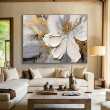 Load image into Gallery viewer, Hand - painted 3D White Flower with Gold Accents Acrylic Art for Glamorous Bedroom Headboards LargeART1703
