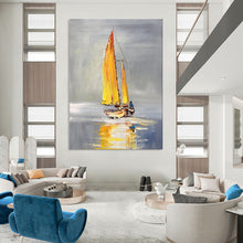 Load image into Gallery viewer, Yellow &amp; Gray Sailboat Abstract Art, Perfect for Bright Kitchen &amp; Sunny Porch LargeART2096
