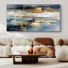 Load image into Gallery viewer, Blue &amp; Gold Urban Abstract Canvas Painting, Great for Modern Office &amp; City - Themed Loft LargeART1257
