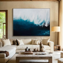 Load image into Gallery viewer, Blue &amp; White Wave Abstract - Coastal Living Room Art LargeART1498
