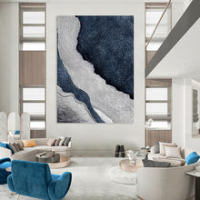 Load image into Gallery viewer, “Blue and White Wavy Abstract” - Modern Abstract Art on Canvas DKH1536
